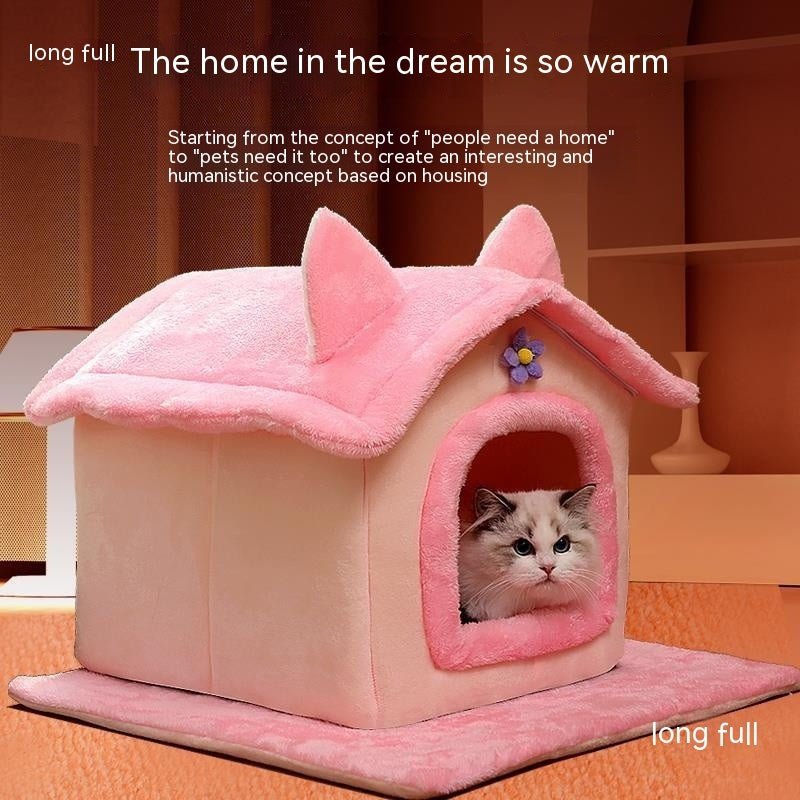 Cute Princess Cat Nest Thickened Puppet Winter Cat Pet Princess Bed - IVOIRART.COM