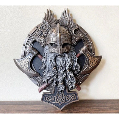 Plaque de Décoration Murale en Résine Pendentif Double Hache Berserker Viking