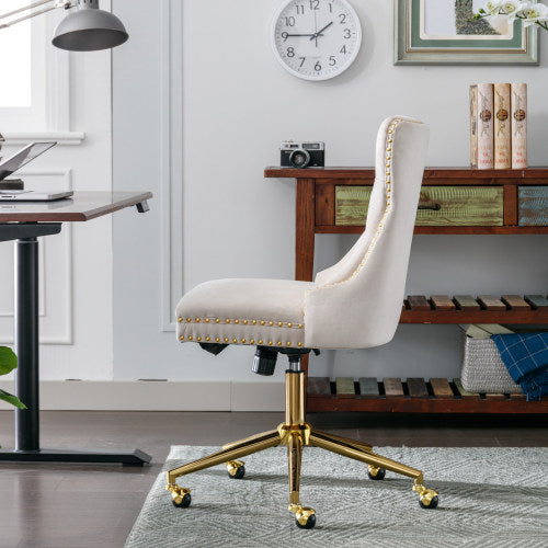 Fauteuil de bureau pour la maison en tissu velours capitonné à boutons, fauteuil de bureau réglable pivotant