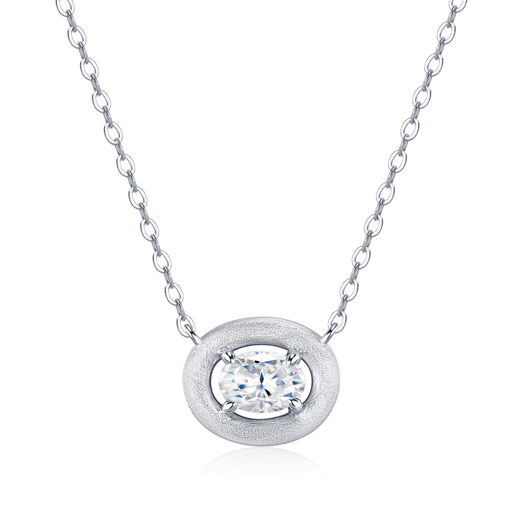 Collier Femme Argent S925 Moissanite Ovale D VVS1 Givré Platine 2,9g