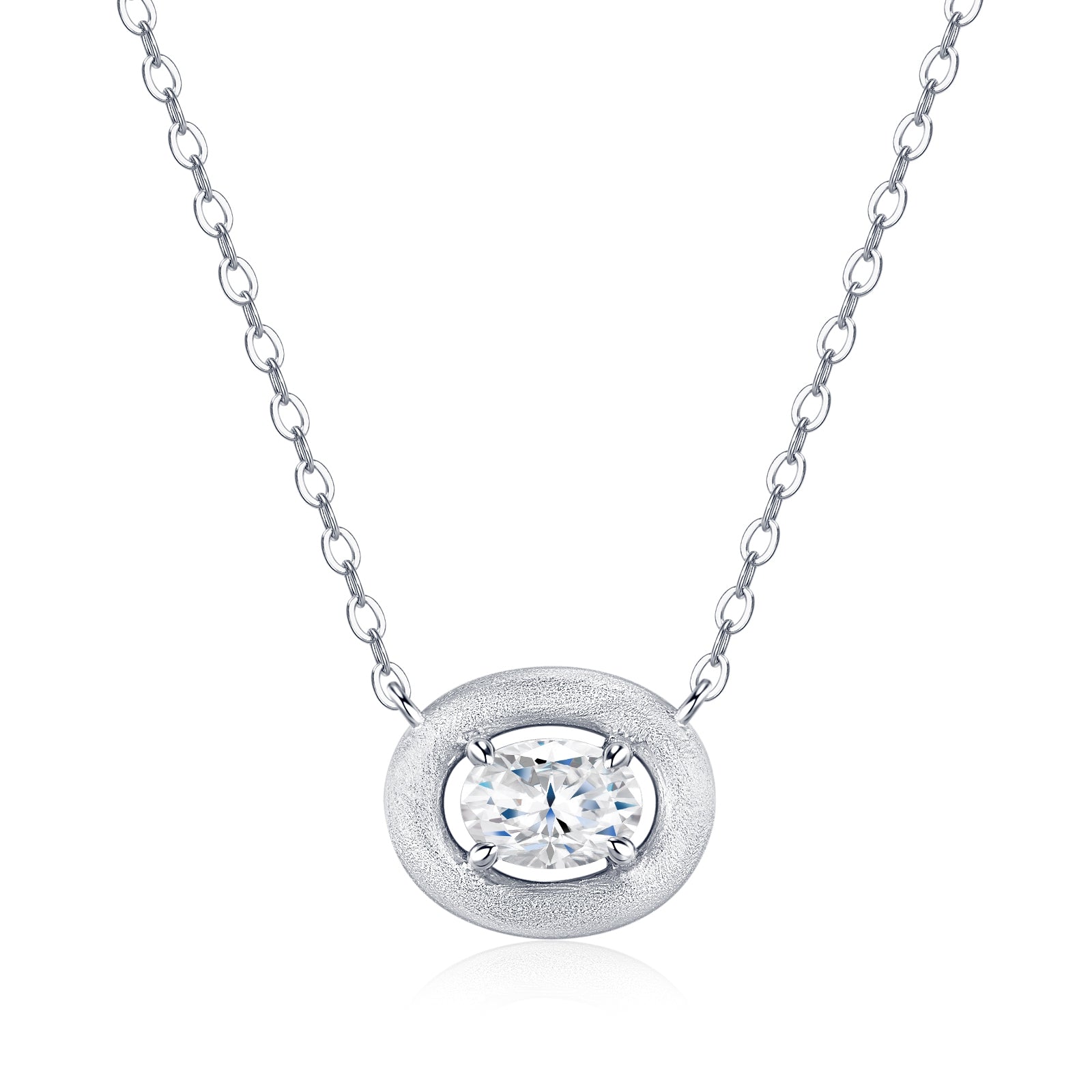Collier Femme Argent S925 Moissanite Ovale D VVS1 Givré Platine 2,9g