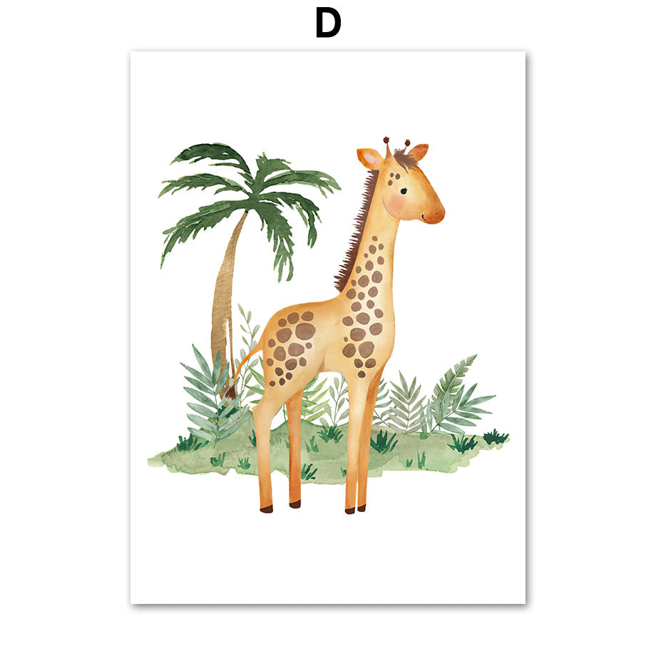 Toile Murale Animaux de la Jungle Lion Éléphant Girafe