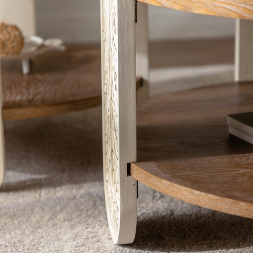 Table Basse en Bois Sculpté, Table d'Appoint Rétro Avec Rangement à Double Couche, Petite Table d'Accueil Pour Salon, Table de Chevet de Style Palais Pour Petits Espaces