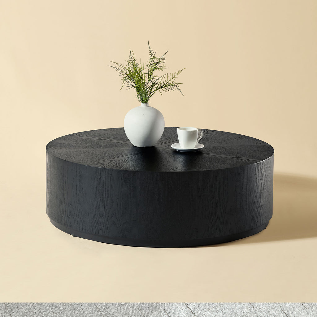 35.43 Inch Modern Round Coffee Table MDF Coffee Table For Living Room,Drum Center Table For Apartment,No Need Assembly,Black W2582P188323