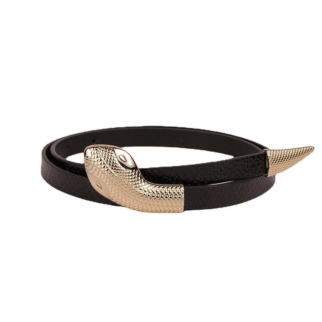 Ceinture pression en cuir verni effet peau de serpent miroir