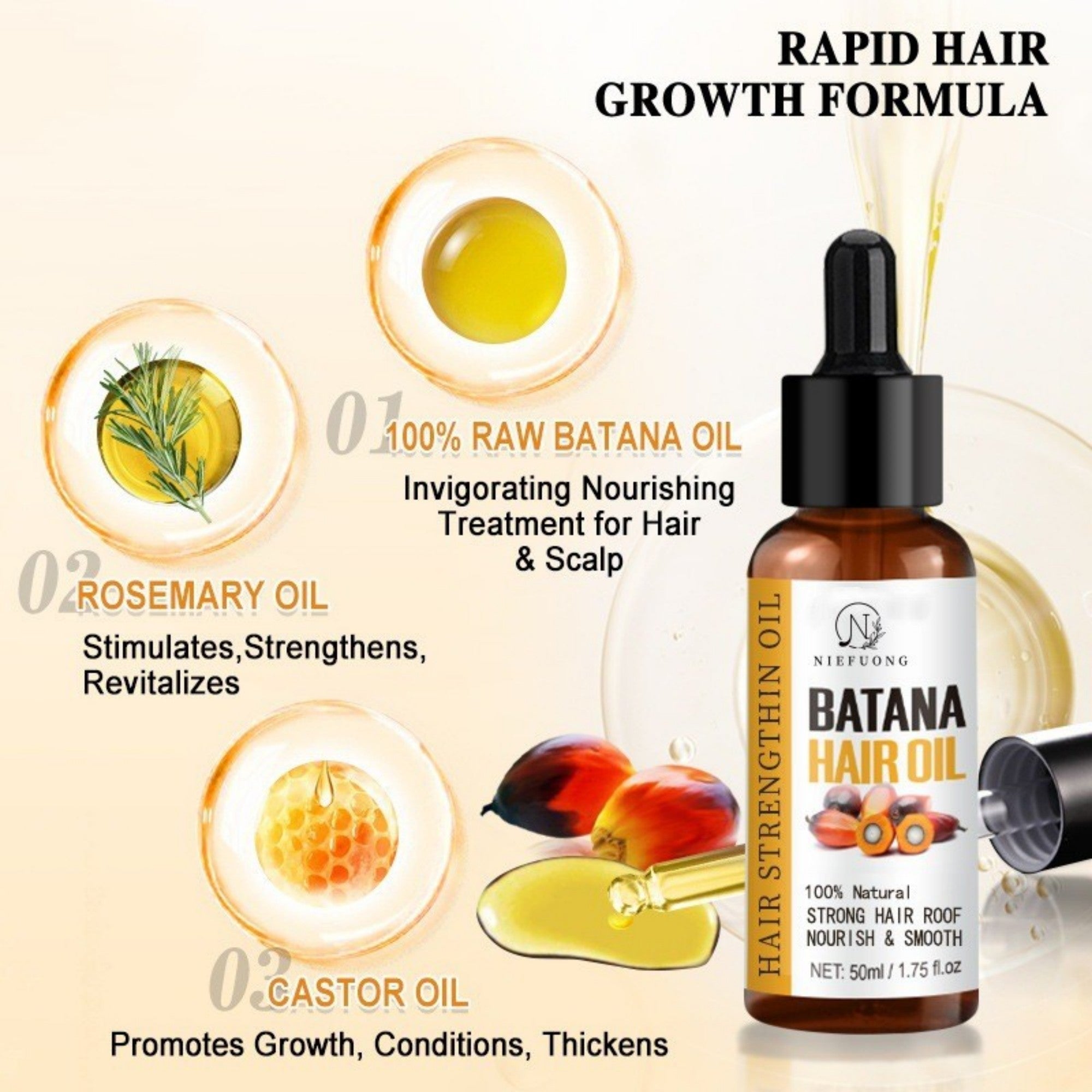 Huile de Batana 50ml pour Soin Capillaire Nourrissant et Réparateur