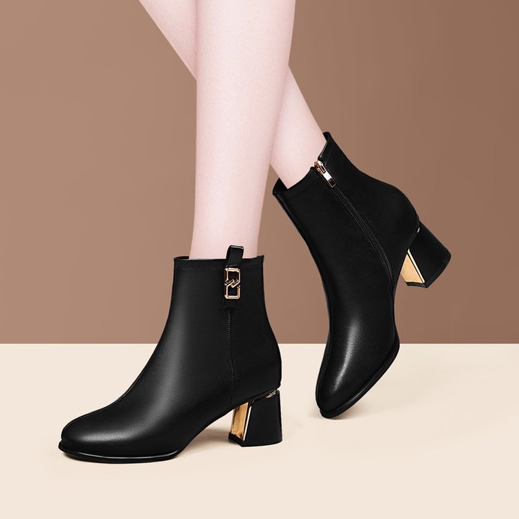 Chaussures pour femmes à talons épais avec fermeture éclair latérale élégante
