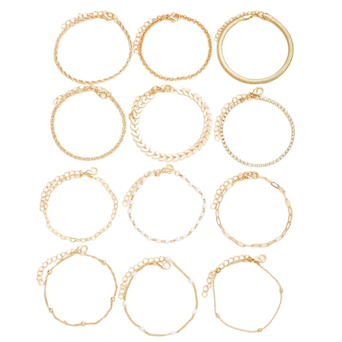 Ensemble de 12 Bracelets Élégants à Chaîne Perlée, Style Européen et Américain - IVOIRART.COM