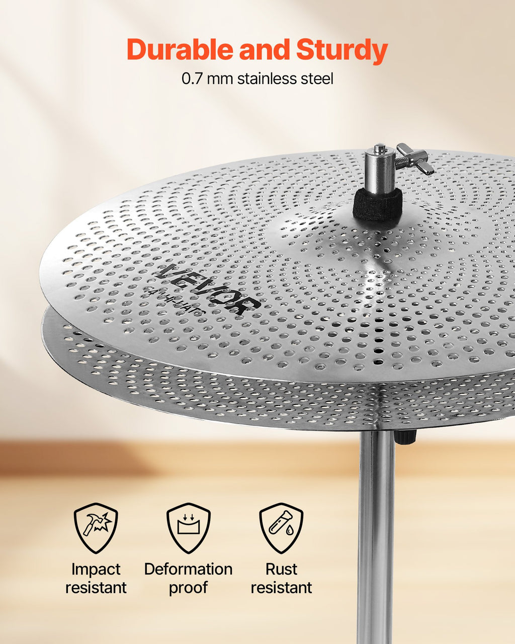 Low Volume Cymbal Pack, 4 Pieces Quiet Cymbals For Drum Set, Alloy Cymbals Drum Set Includes 14-inch Hi-Hats, 16-inch Crash, 18-inch Crash, 20-inch Ride, Drumsticks & Cymbal Bag, Bright Copper