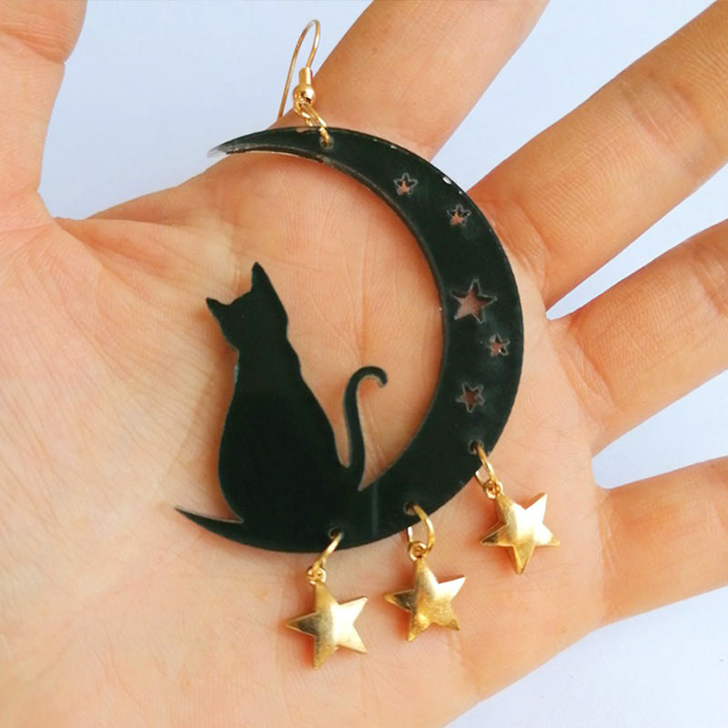 Boucles d'oreilles à pampille en acrylique Moon Cat pour femme