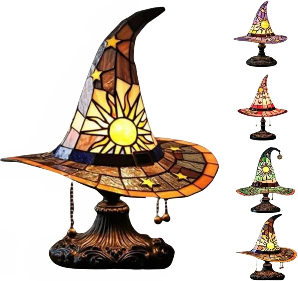 Lampes en Chapeau de Sorcière, Lampe de Table Gothique en Verre Coloré Résine Chapeau de Sorcier Fait Main pour Décor d'Halloween, Lumière Effrayante pour Chambre et Fêtes Intérieures, Cadeau Wiccan Unique