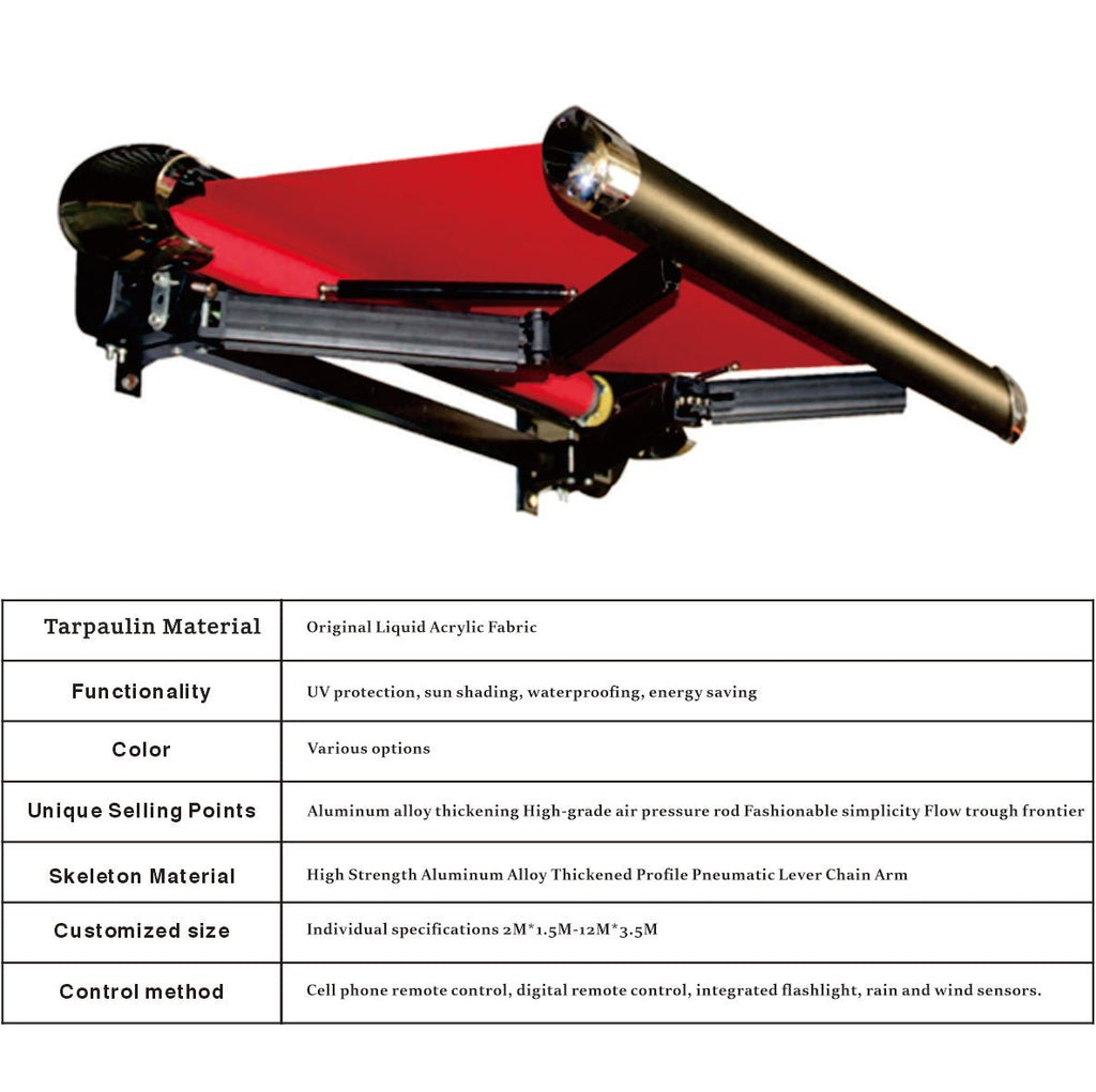 D8200 Smart Retractable Awning 2-6m &1.5-3.5m Heavy Duty Motorized Patio Canopy With Remote WindRain Sensors LED Light Arm - IVOIRART.COM