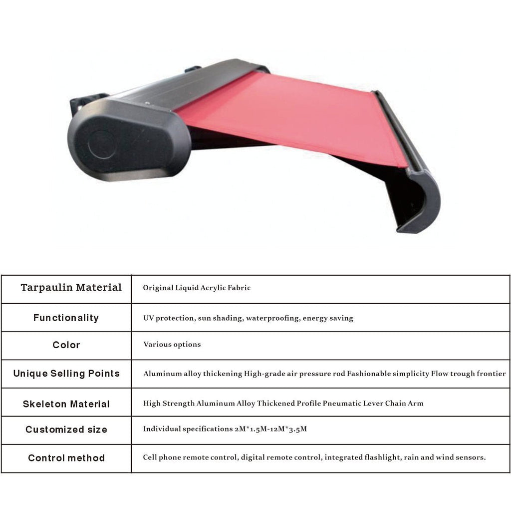 D8300 Full Box Retractable Awning 2-6m & 1.5-3m Heavy Duty Motorized Patio Canopy With LED Light Remote Smart Rain Wind Sensor - IVOIRART.COM