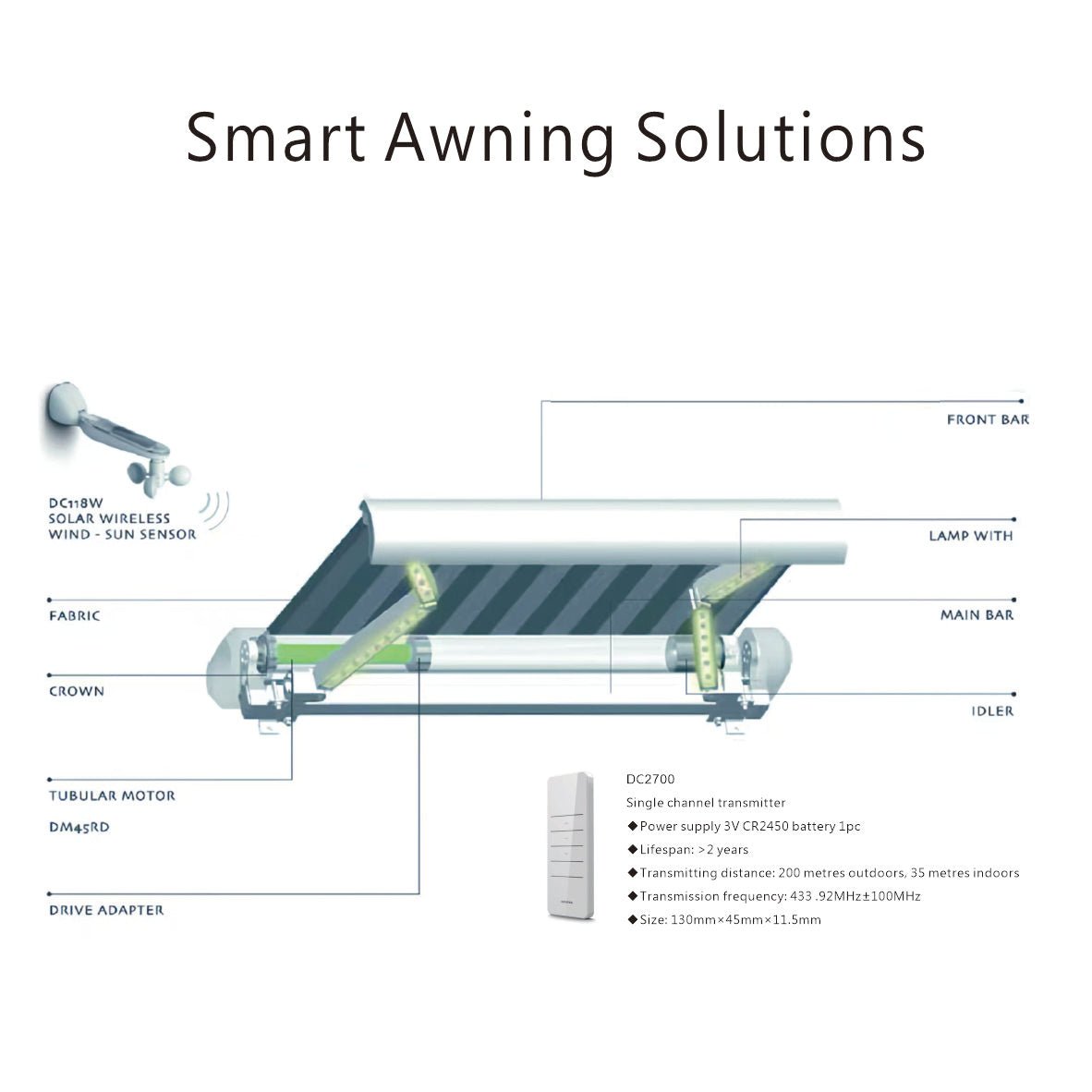 D8300 Full Box Retractable Awning 2-6m & 1.5-3m Heavy Duty Motorized Patio Canopy With LED Light Remote Smart Rain Wind Sensor - IVOIRART.COM