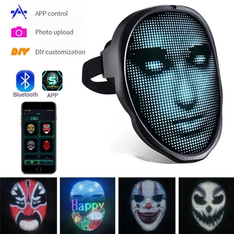 Masques Lumineux LED Multicolores Halloween avec Changement de Visage pour Fête