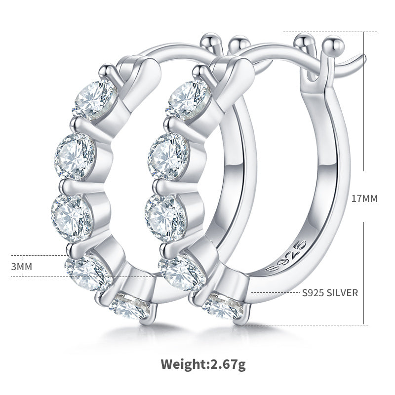 Boucles d'oreilles créoles S925 en argent sterling, 10 pièces, moissanite, 17 mm, plaquées platine, certifiées GRA, hypoallergéniques, coffret cadeau