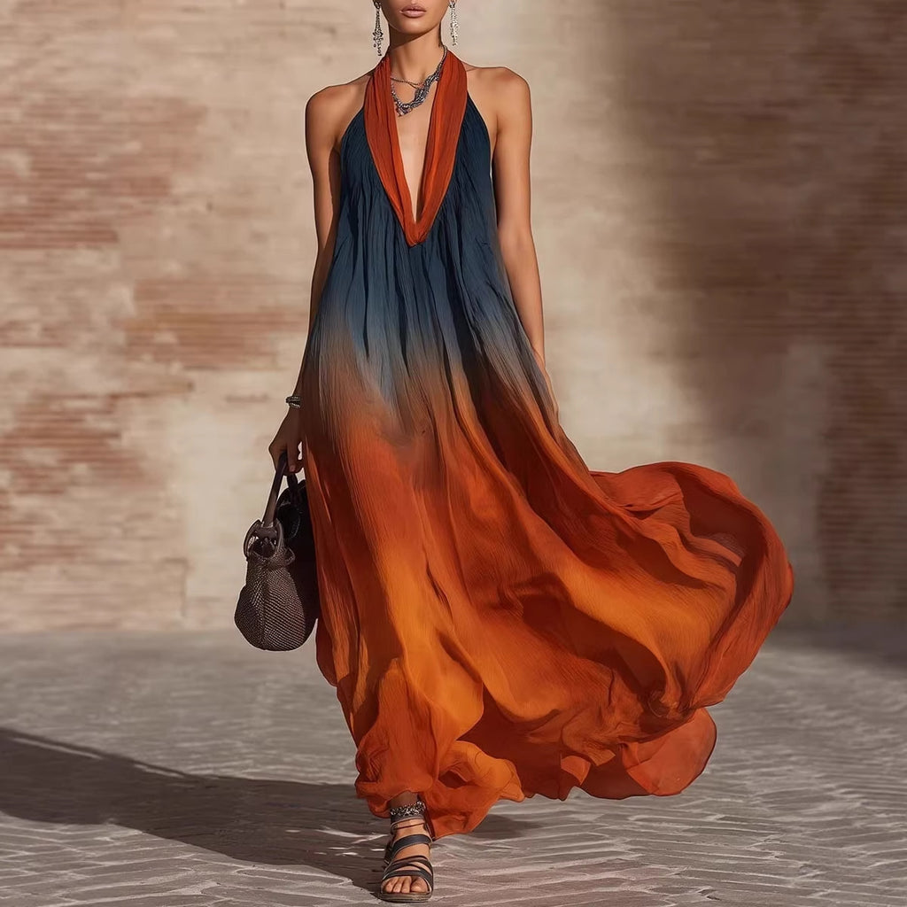 Robe longue sans manches à imprimé floral européen et américain pour vacances
