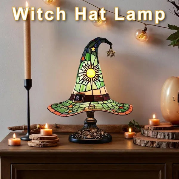 Lampes en Chapeau de Sorcière, Lampe de Table Gothique en Verre Coloré Résine Chapeau de Sorcier Fait Main pour Décor d'Halloween, Lumière Effrayante pour Chambre et Fêtes Intérieures, Cadeau Wiccan Unique