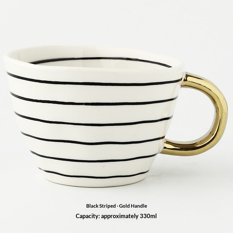 Mug en céramique japonais géométrique à large ouverture, pincé à la main, irrégulier