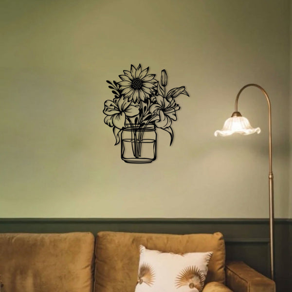 CIFbuy Décoration Murale Vase de Tournesols et Lys en Aluminium pour Maison Champêtre