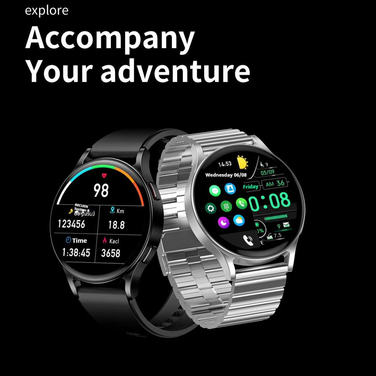Montre Connectée Élégante avec Plusieurs Options de Couleurs et Bracelet Acier ou Silicone