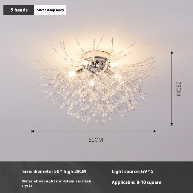 Dandelion Crystal Chandelier Living Room Lamp - Iron Frame, LED, Multiple Heads. - IVOIRART.COM