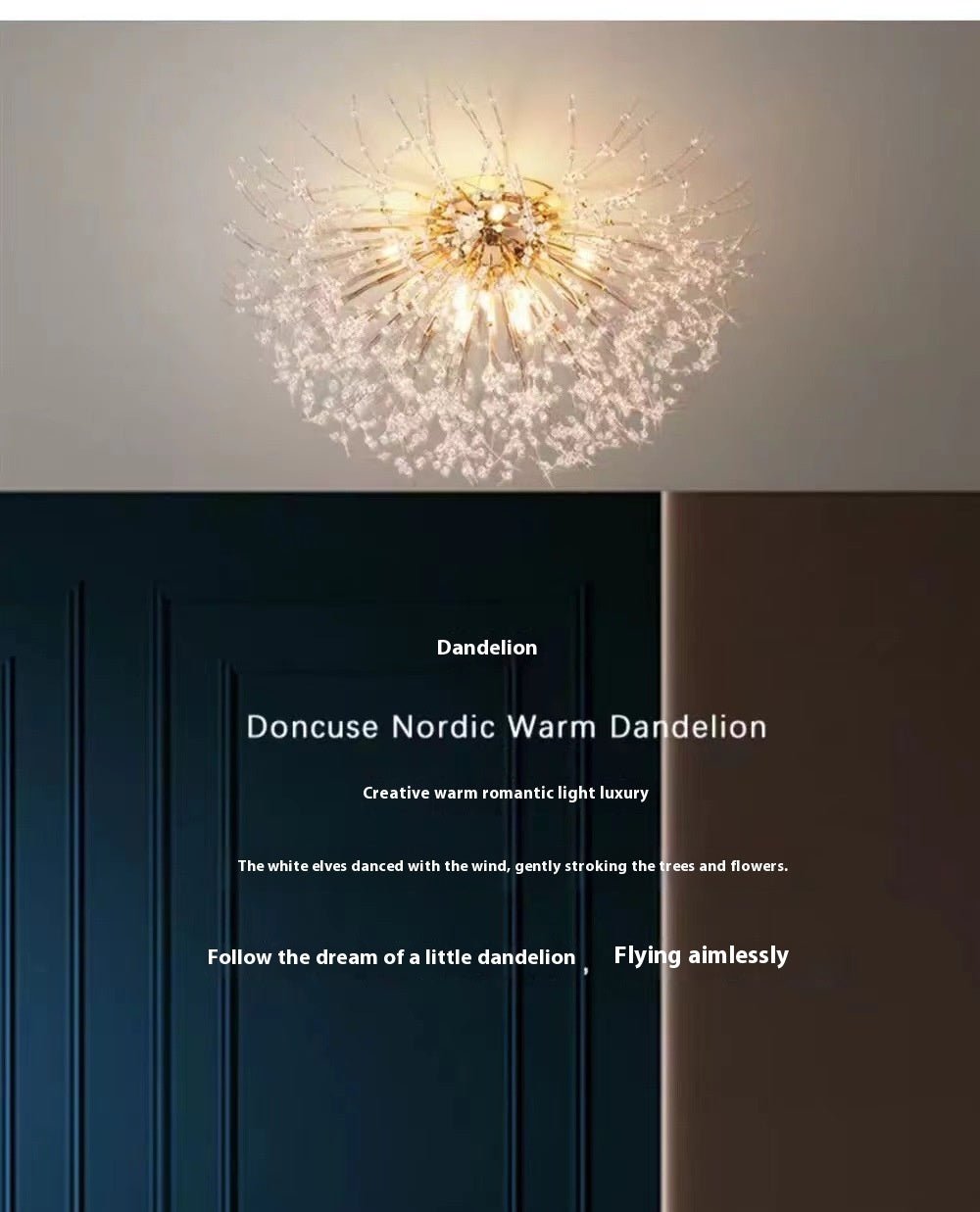 Dandelion Crystal Chandelier Living Room Lamp - Iron Frame, LED, Multiple Heads. - IVOIRART.COM