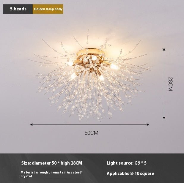 Dandelion Crystal Chandelier Living Room Lamp - Iron Frame, LED, Multiple Heads. - IVOIRART.COM