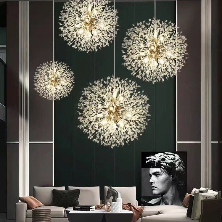 Dandelion Crystal Chandelier Living Room Lamp - Iron Frame, LED, Multiple Heads. - IVOIRART.COM