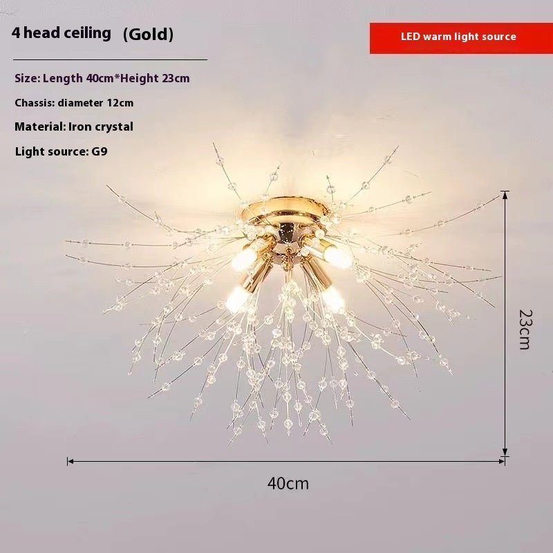 Dandelion Crystal Chandelier Living Room Lamp - Iron Frame, LED, Multiple Heads. - IVOIRART.COM