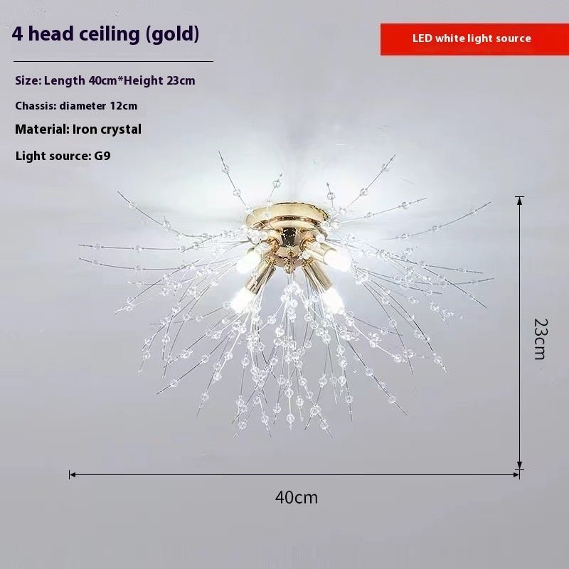Dandelion Crystal Chandelier Living Room Lamp - Iron Frame, LED, Multiple Heads. - IVOIRART.COM