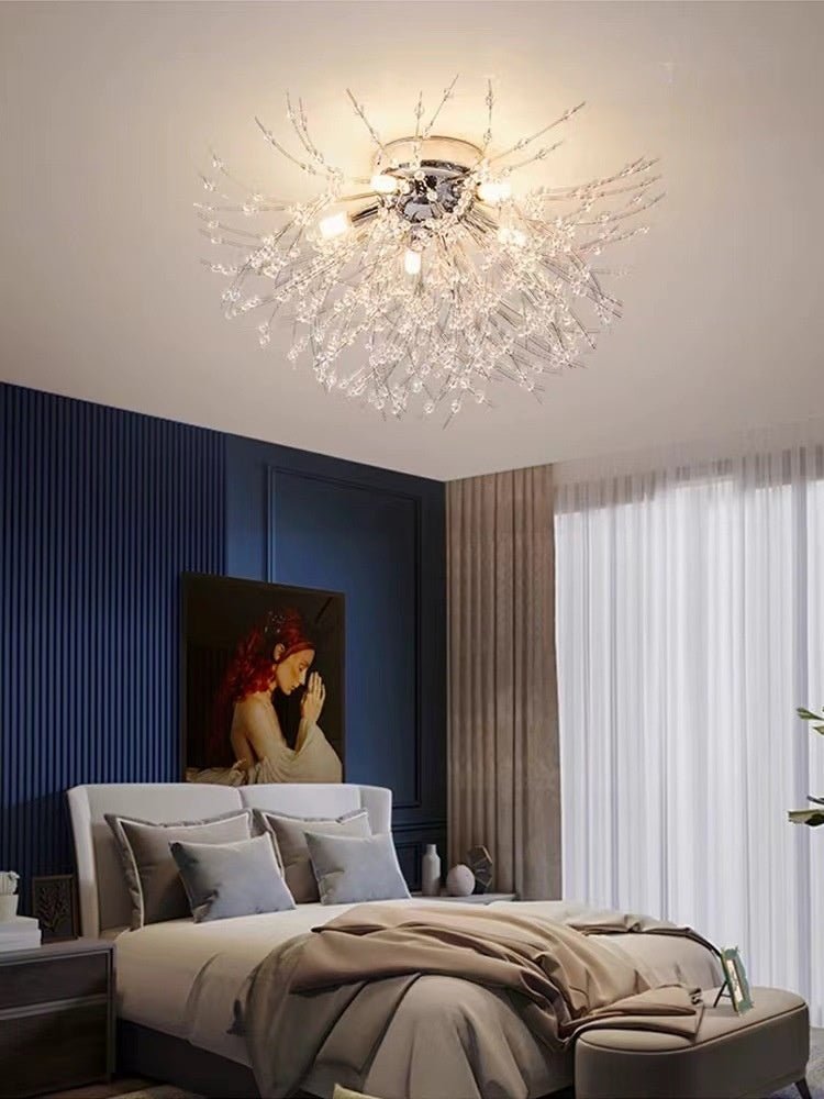 Dandelion Crystal Chandelier Living Room Lamp - Iron Frame, LED, Multiple Heads. - IVOIRART.COM