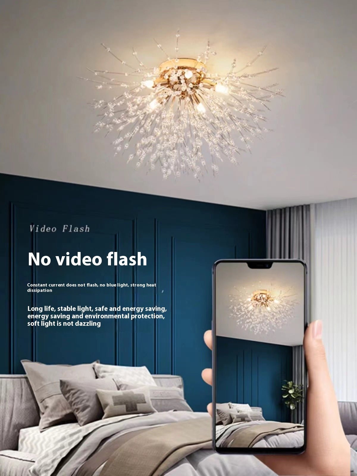 Dandelion Crystal Chandelier Living Room Lamp - Iron Frame, LED, Multiple Heads. - IVOIRART.COM