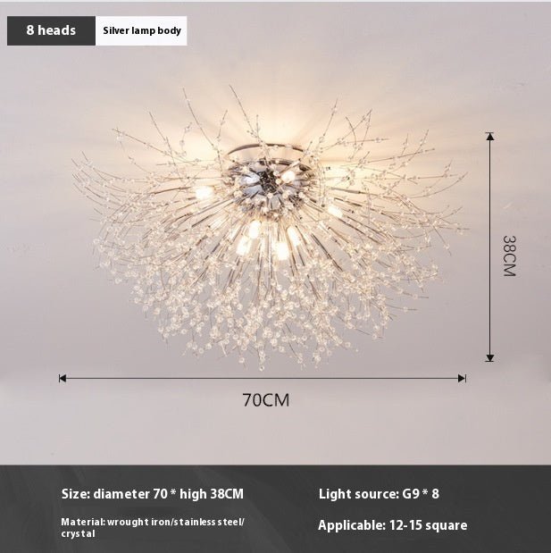 Dandelion Crystal Chandelier Living Room Lamp - Iron Frame, LED, Multiple Heads. - IVOIRART.COM
