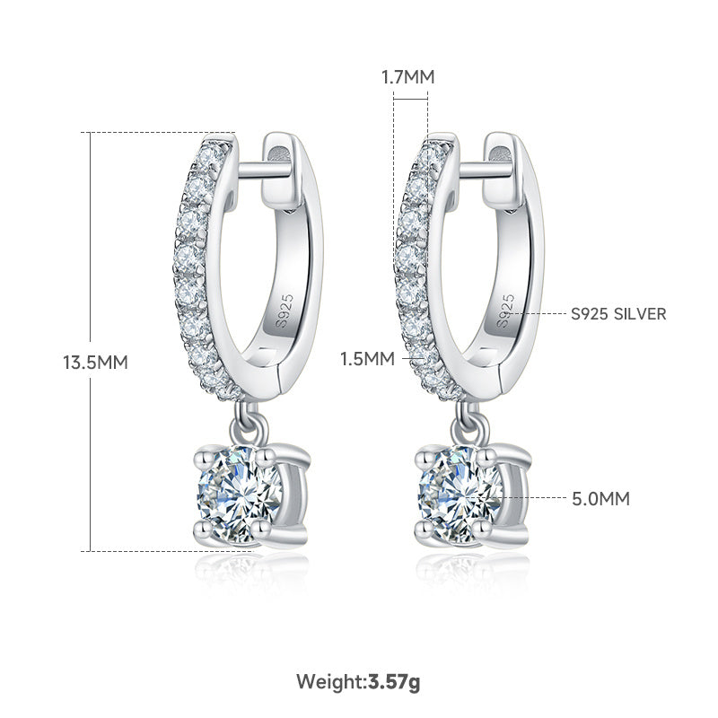 Boucles d'oreilles créoles pendantes en argent S925 avec moissanite 5 mm certifiées GRA, pavage et coffret cadeau