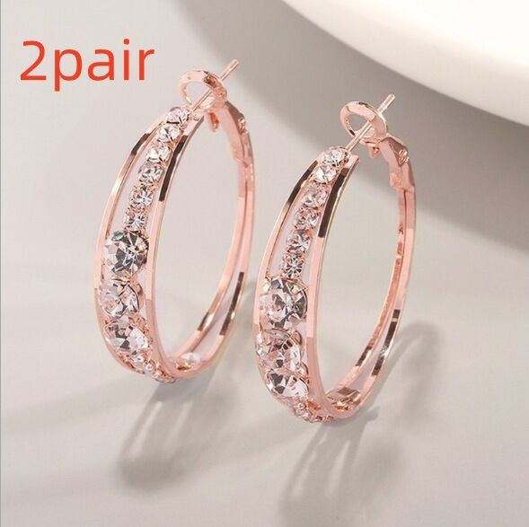 Boucles d'oreilles à mosaïque perforées européennes et américaines pour femmes en alliage tendance