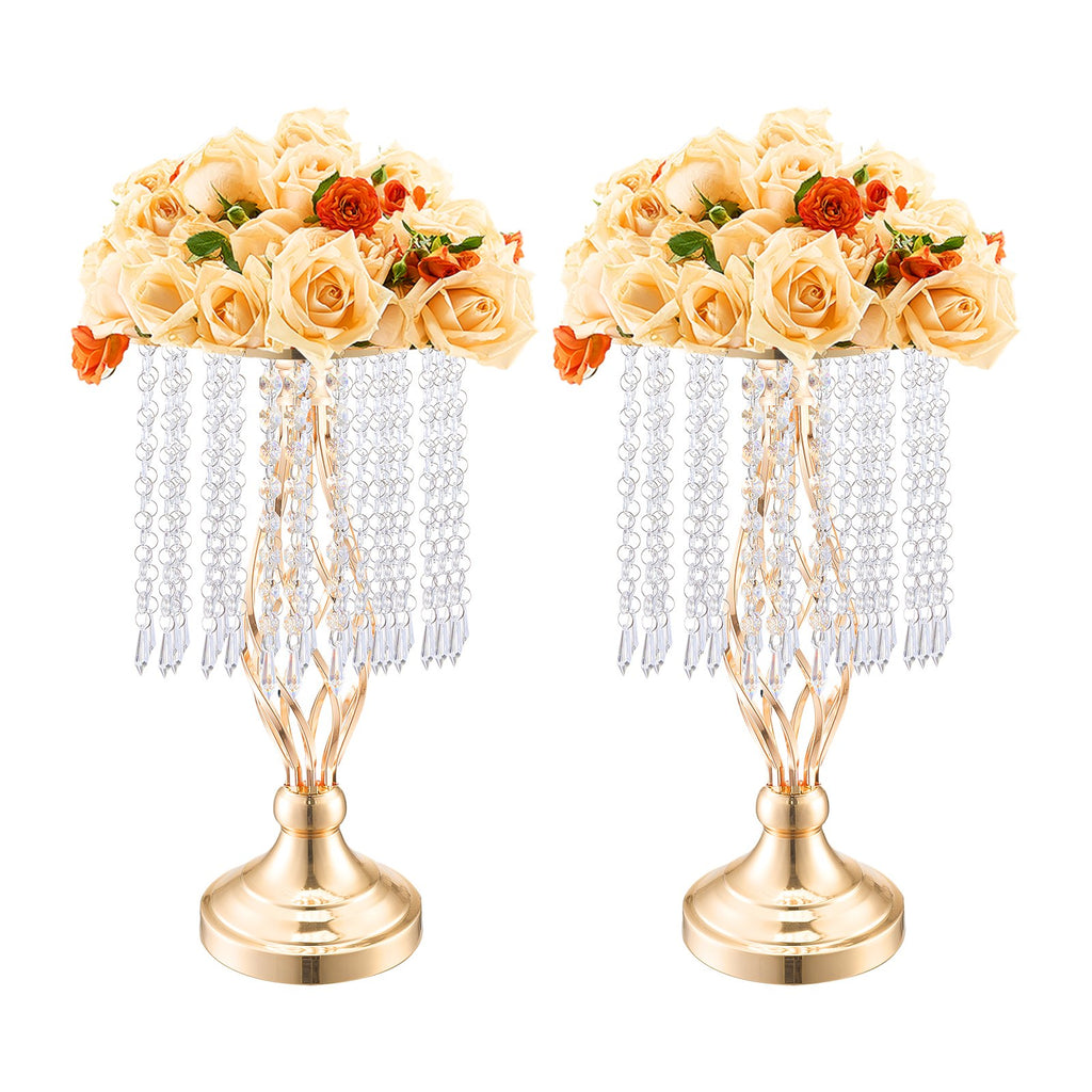 20pièces Support de fleurs en cristal doré de 43 cm / 16,9 po, Support de centre de table en métal pour mariage et décor de fête