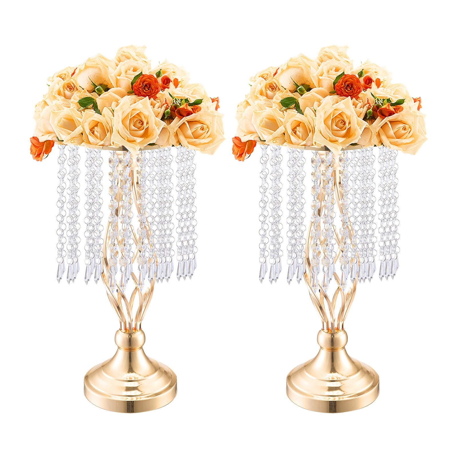 20pièces Support de fleurs en cristal doré de 43 cm / 16,9 po, Support de centre de table en métal pour mariage et décor de fête