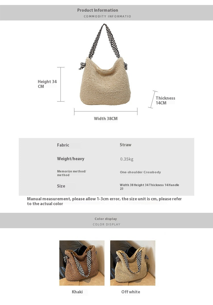 Sac à épaule pour femmes en paille à grande capacité pour les vacances à la mer