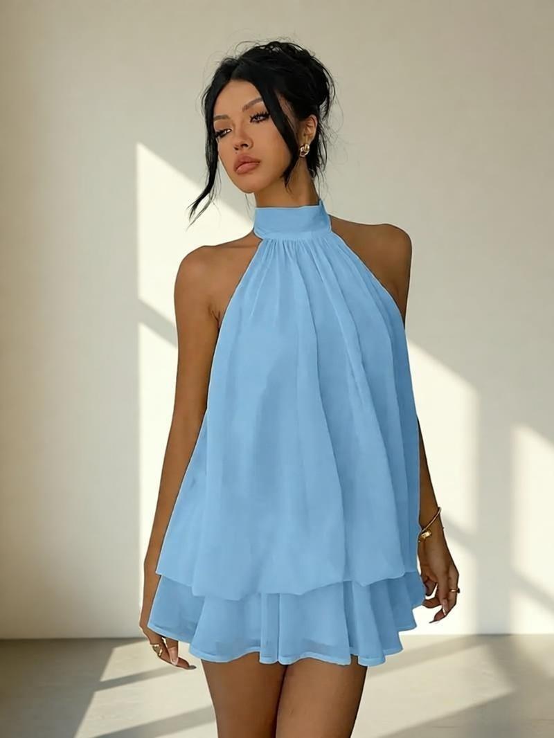 Robe Dos Nu en Mousseline à Longueur Mi-thé avec Jupe Évasée Audacieuse
