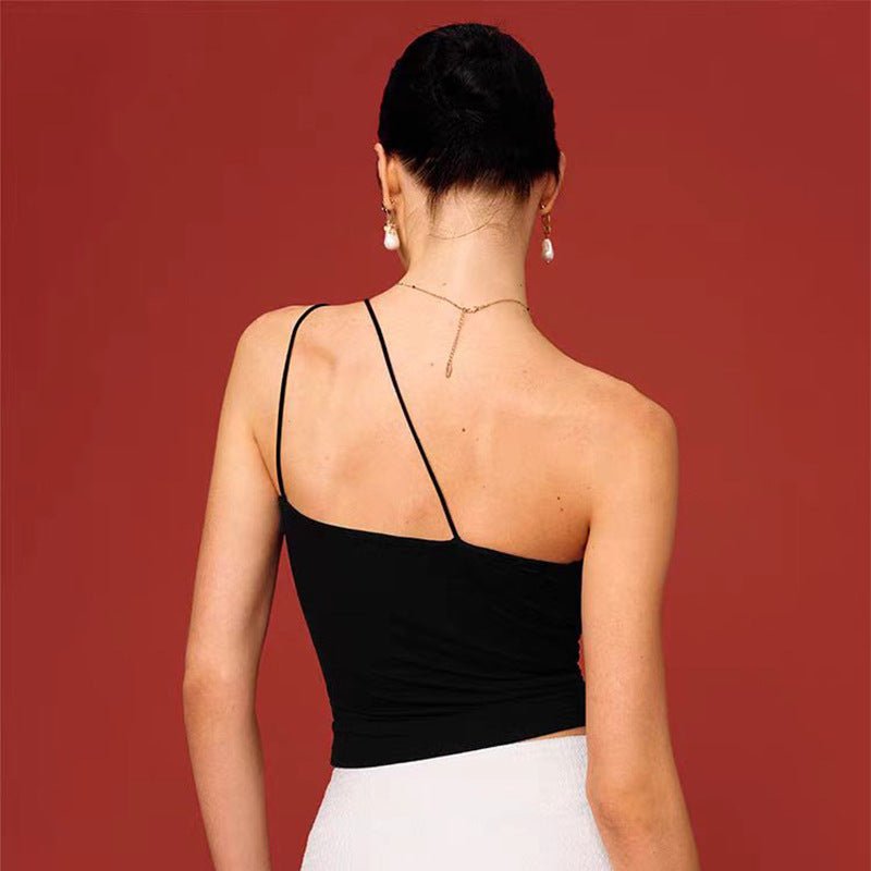 Débardeur de yoga asymétrique à bretelle unique avec accents de pierres brillants - IVOIRART.COM