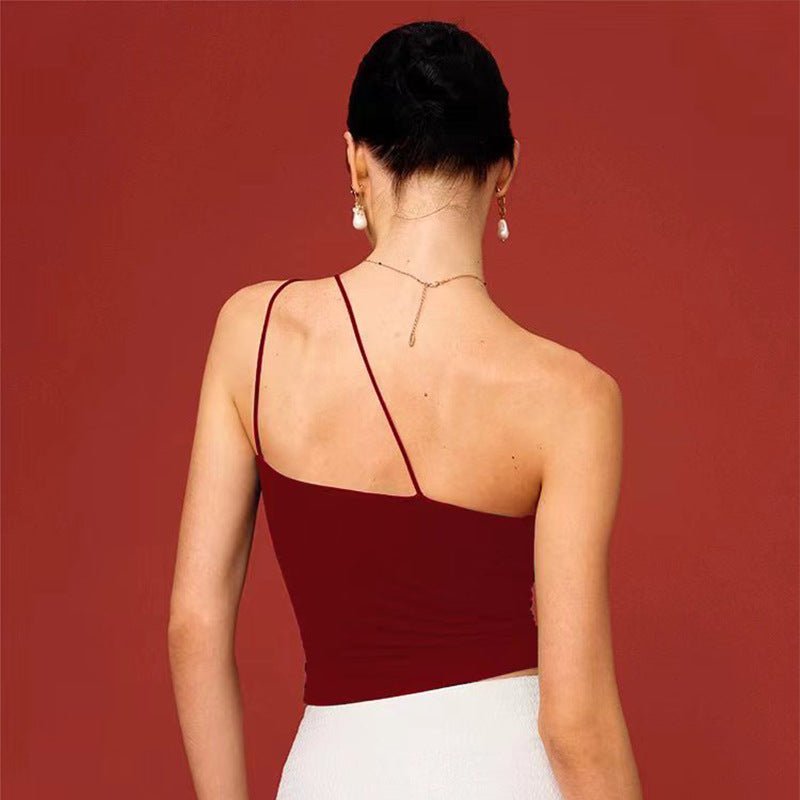 Débardeur de yoga asymétrique à bretelle unique avec accents de pierres brillants - IVOIRART.COM