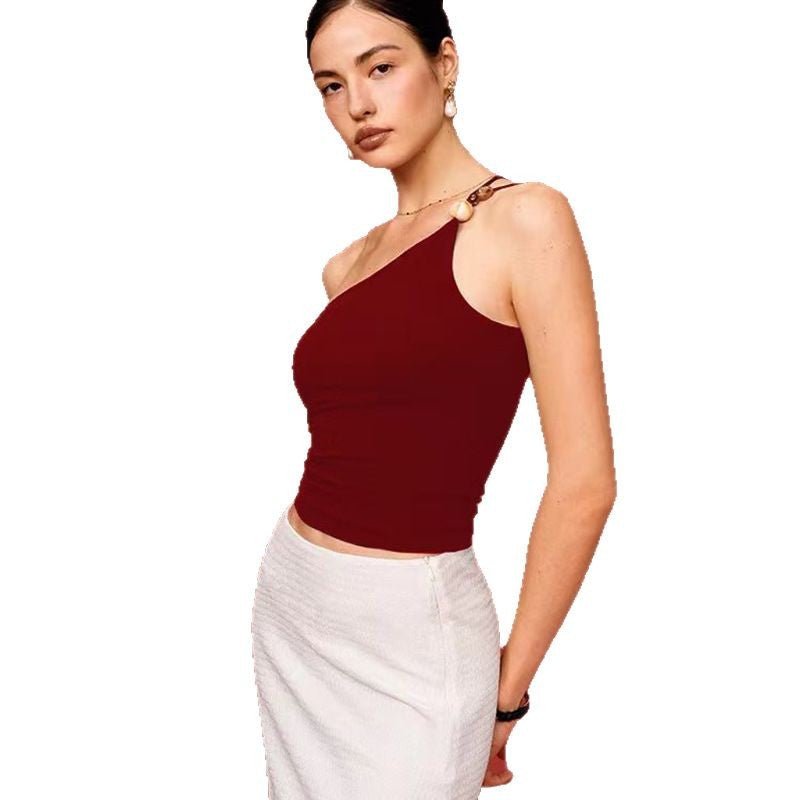 Débardeur de yoga asymétrique à bretelle unique avec accents de pierres brillants - IVOIRART.COM