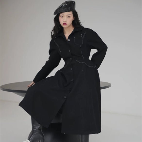 Deconstructed Mainline Audrey Hepburn Style Retro Waist Cinching Wool Coat - IVOIRART.COM
