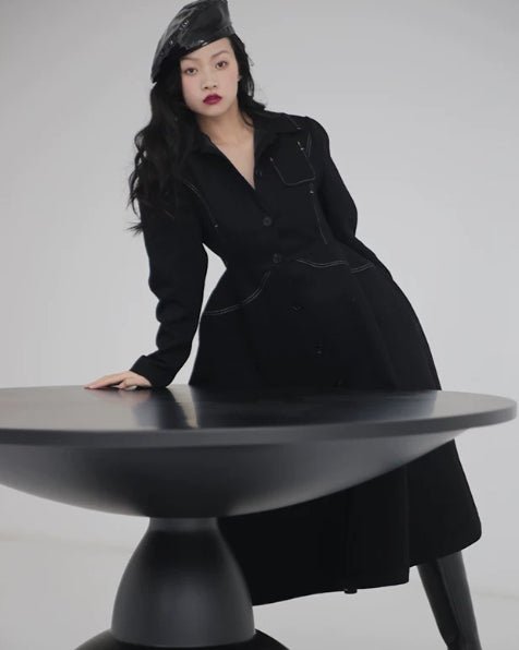 Deconstructed Mainline Audrey Hepburn Style Retro Waist Cinching Wool Coat - IVOIRART.COM