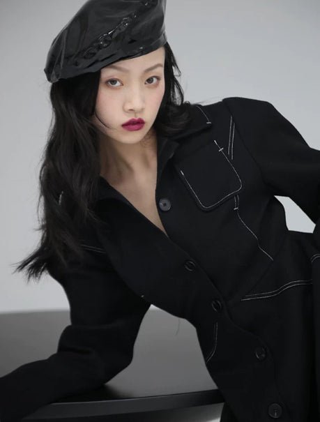 Deconstructed Mainline Audrey Hepburn Style Retro Waist Cinching Wool Coat - IVOIRART.COM