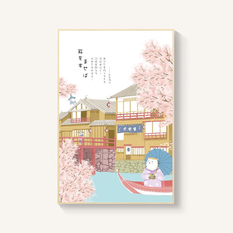 Décoration murale japonaise paysage fleurs de cerisier pour restaurant sushi chambre - IVOIRART.COM