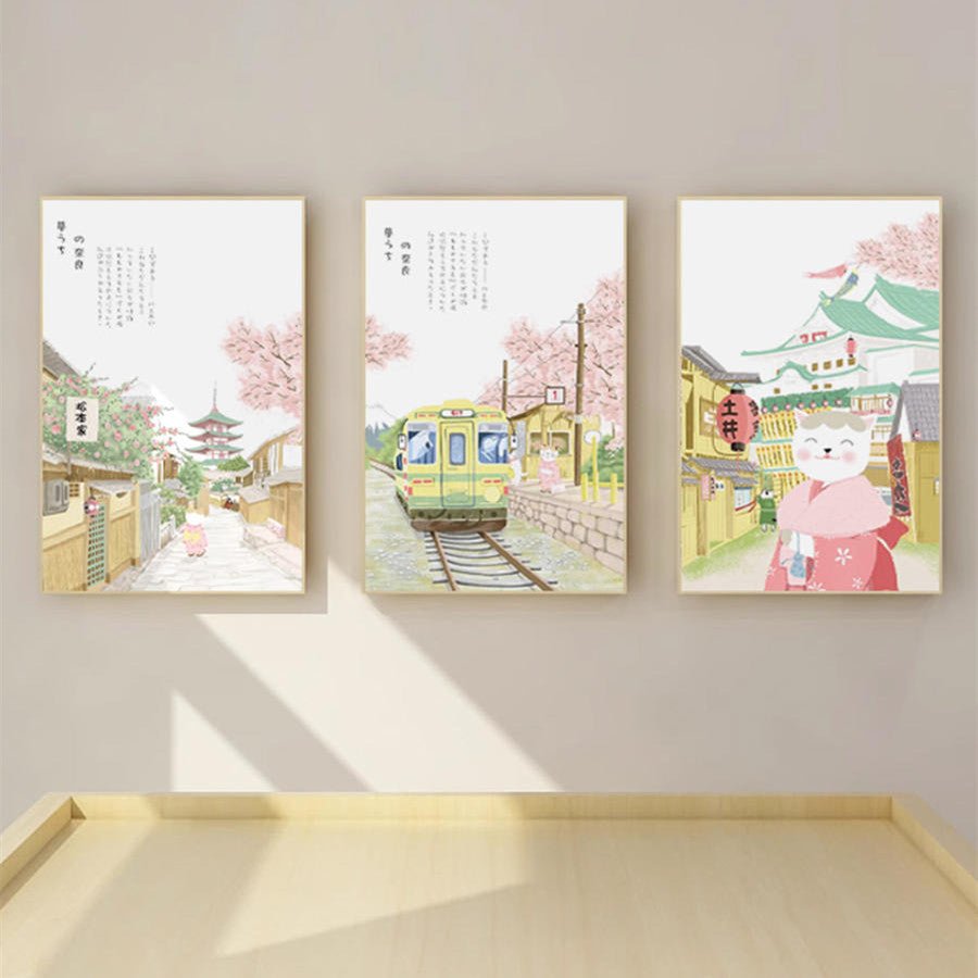 Décoration murale japonaise paysage fleurs de cerisier pour restaurant sushi chambre - IVOIRART.COM