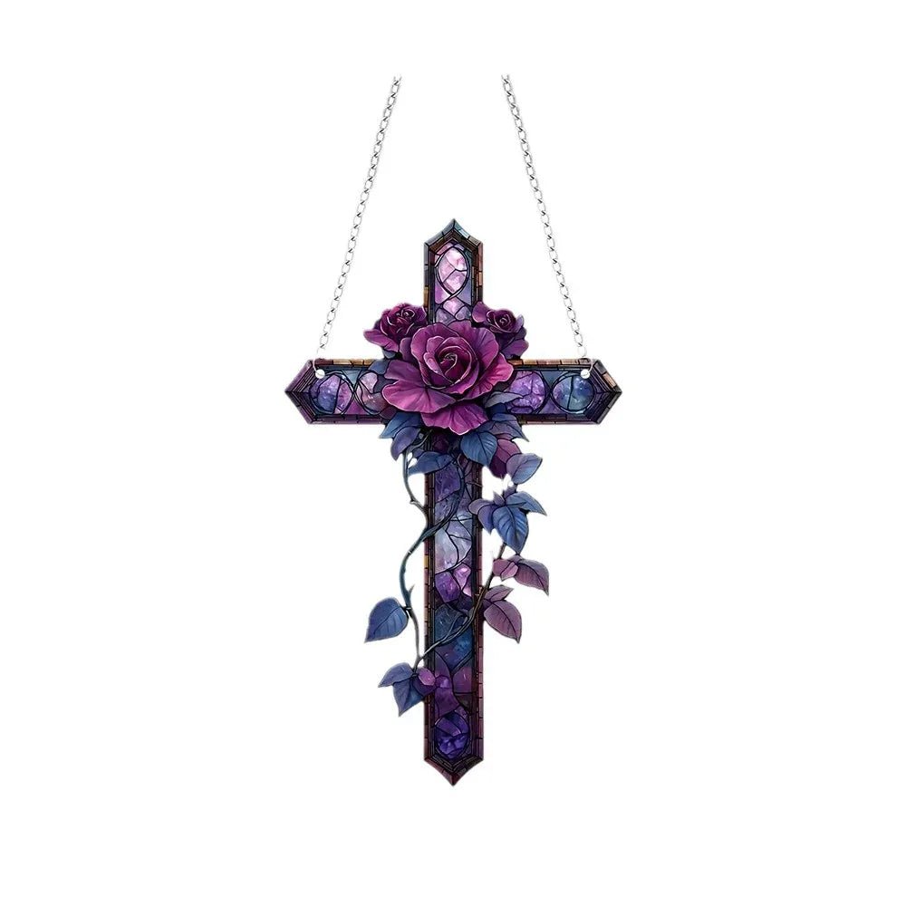 Décoration Murale Religieuse Croix Pourpre en Acrylique, Résistante et Étanche, Pour Chambre et Bureau - IVOIRART.COM