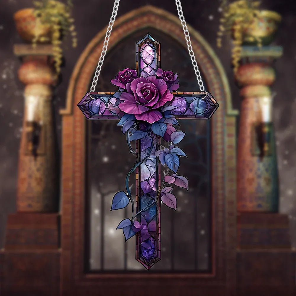 Décoration Murale Religieuse Croix Pourpre en Acrylique, Résistante et Étanche, Pour Chambre et Bureau - IVOIRART.COM